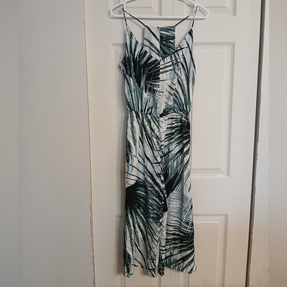 Dynamite Green and White Leaf Print Jumpsuit Size XS/S